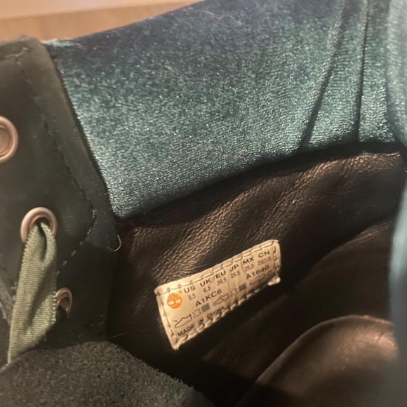 Green Suede Timberland Boots w/ Velvet Trim and Laces - Picture 6 of 6